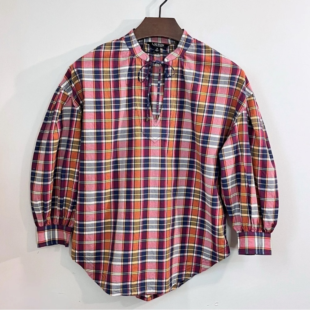 Lauren Ralph Lauren Tie Neck Plaid Blouse - Picture 2 of 16